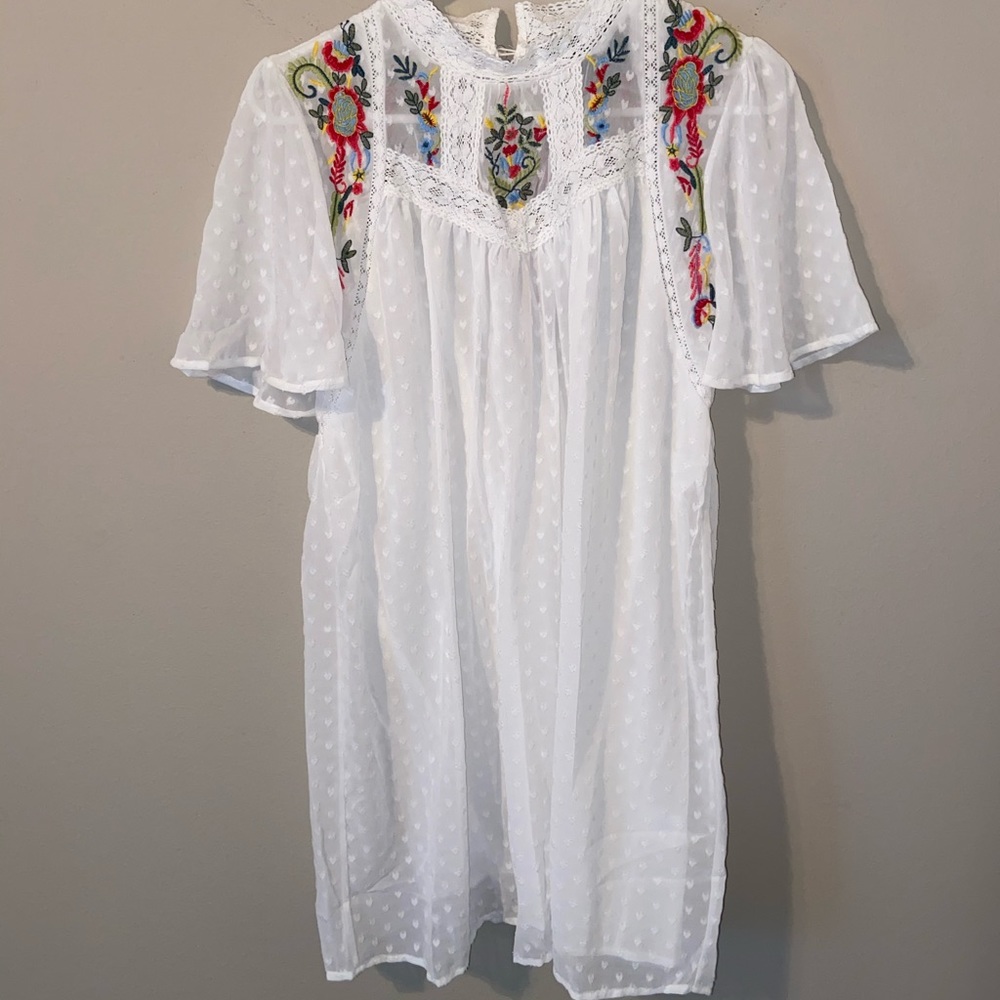 Floral embroidered eyelet Cream lace dress S NWT